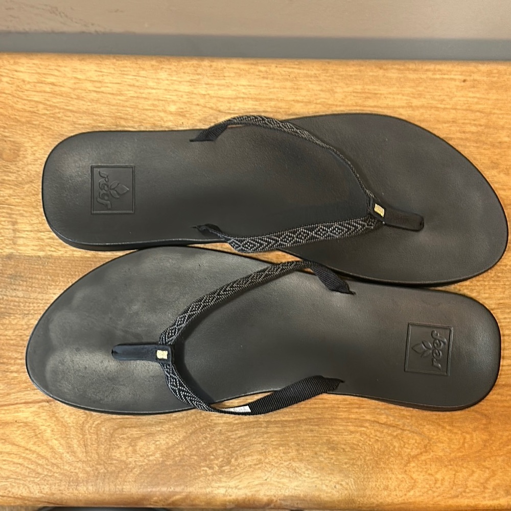 Reef Black Flip Flops with Gold Detail